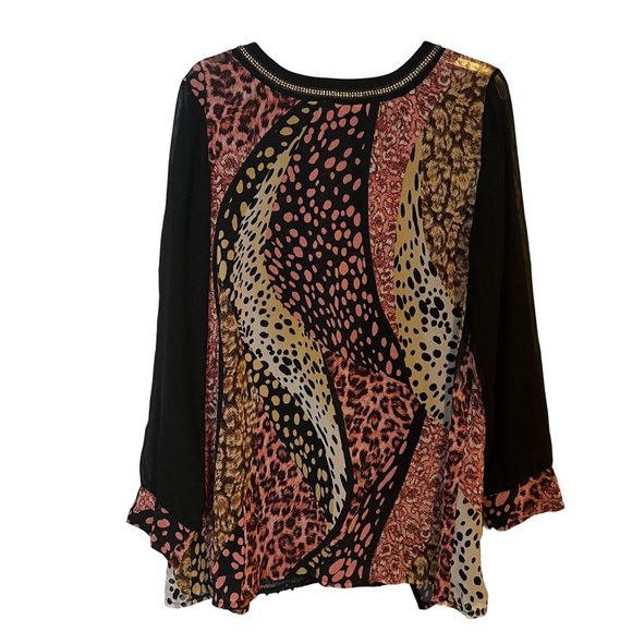 Nominal Blouse Womens 14 Geometric Animal Print Sheer Lace Back Gems Flowy - Picture 12 of 12